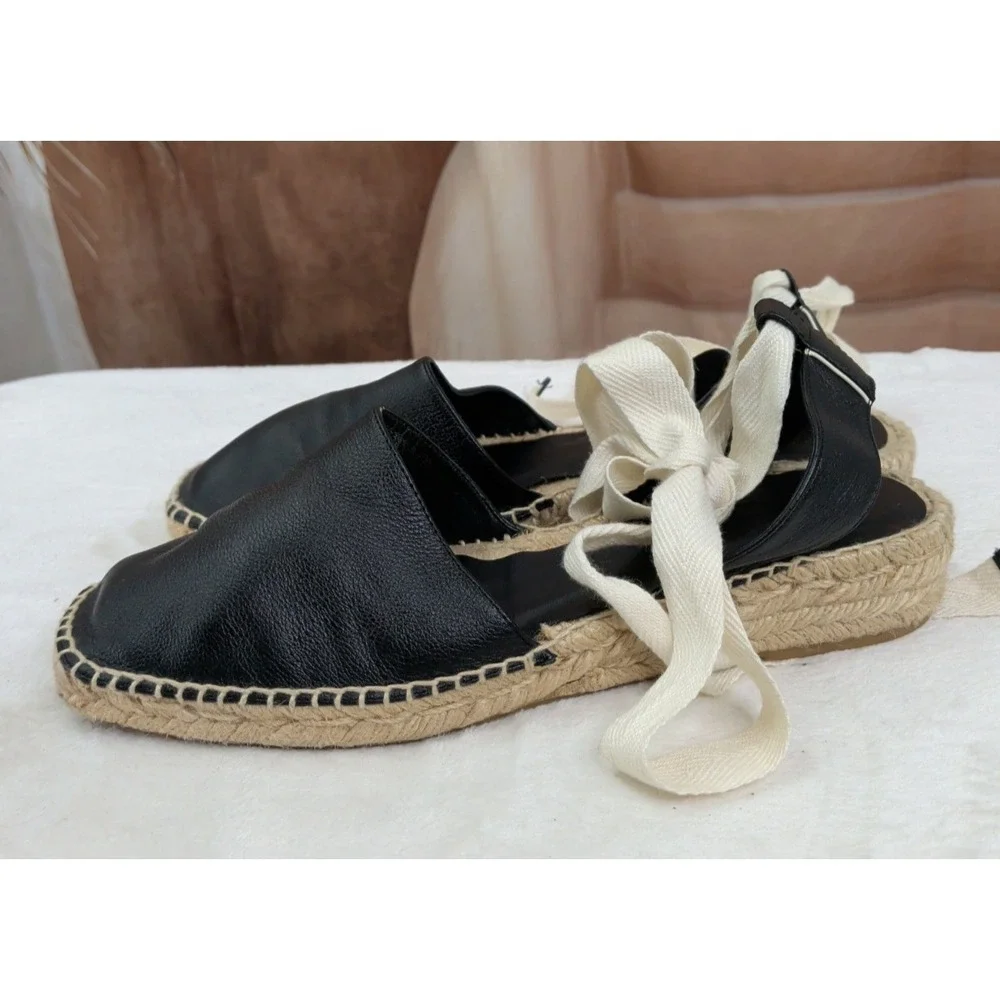 Everlane Black Leather D'Orsay Espadrille Flat